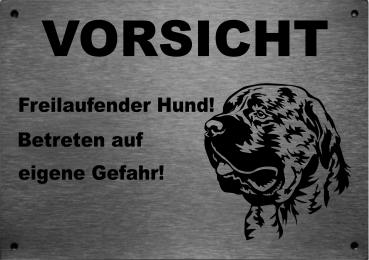 Edelstahl Warnschild Persa Canario VORSICHT Freilaufender Hund! Betreten auf eigene Gefahr!